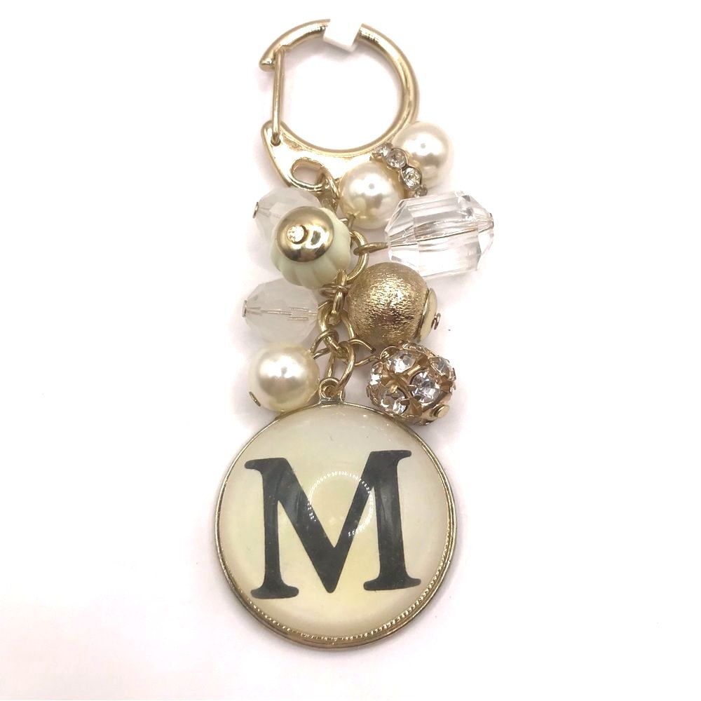 Letter M Gold and Pearl Keychain